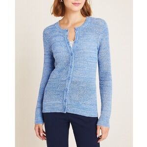 Ann Taylor LOFT Open Knit Button Up Cardigan Space Blue Sweater Size‎ M NWT